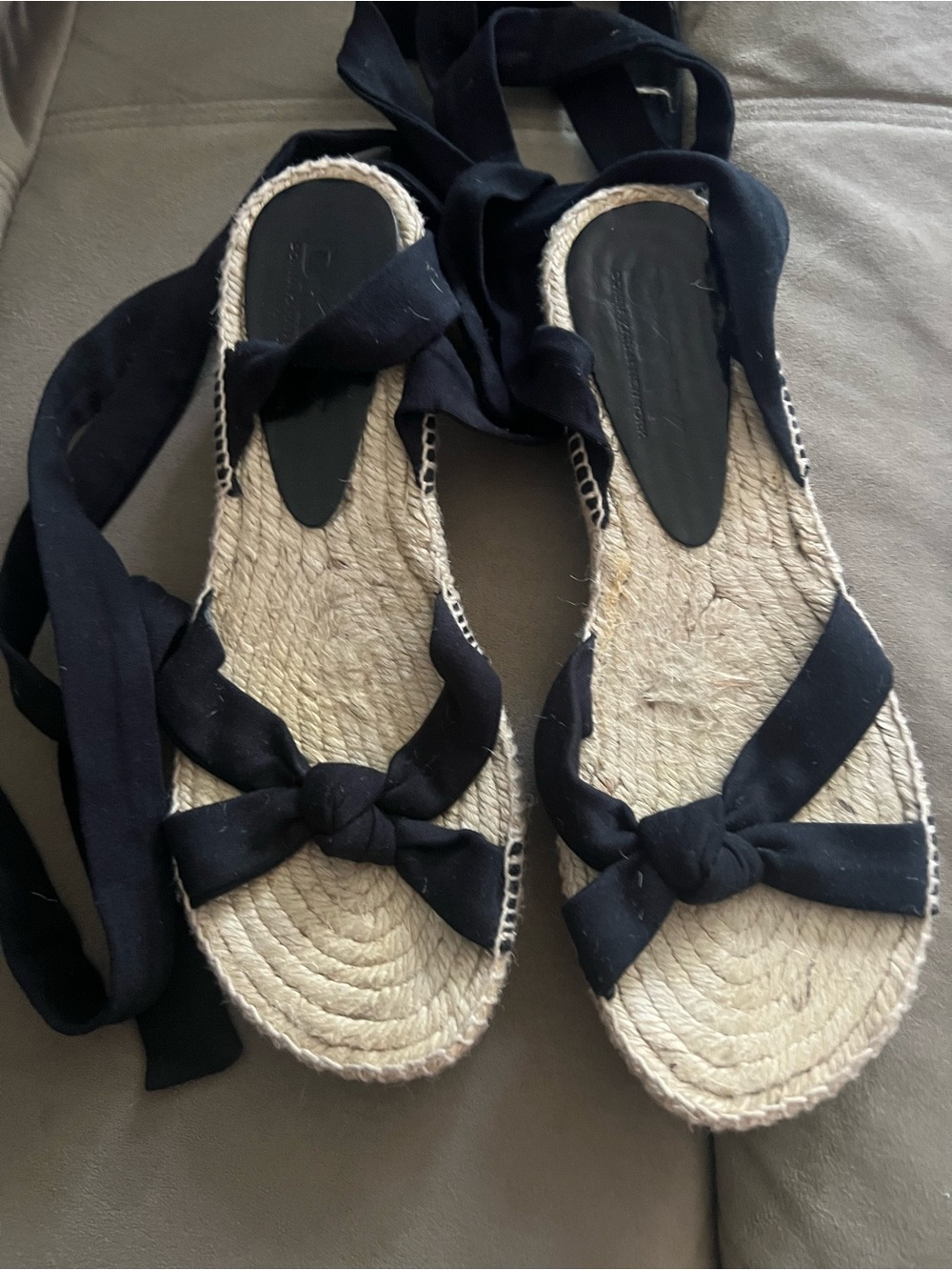 DKNY Black Tie Espadrille Sandals with Jute Sole